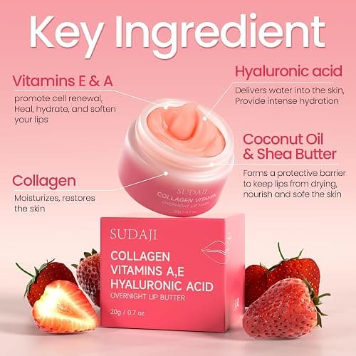 SUDAJI Collagen Lip Mask, Hydrating Lip Balm, Lip Moisture with Hyaluronic Acid & Vitamins E, A- Overnight Sleeping Nourishing Lip Butter Balm for Dry Lips 0.7 Oz​​ thumbnail 3