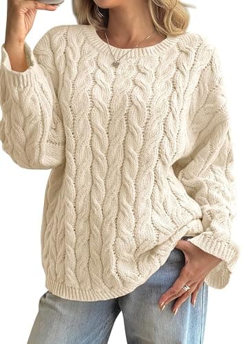 Cicy Bell Womens Oversized Cable Knit Sweaters Long Sleeve Chunky Pullover | Fall Clothes, Casual Trendy, Crewneck, Loose Fit, Pullover Tops, Winter Warm thumbnail 2