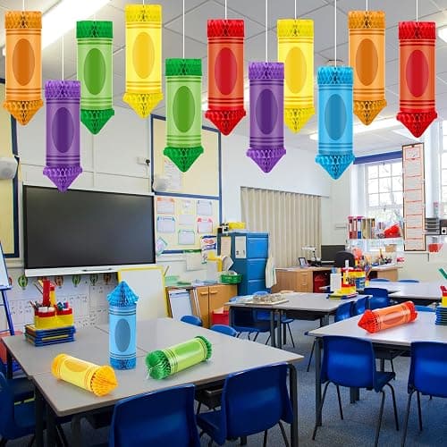 Retisee 12 Pcs Crayon Classroom Decorations Back to School Hanging Paper Lanterns Preschool Honeycombs Ceiling Backdrop for First Day of School Kindergarten Welcome Party Supplies(Classical Color) thumbnail 4