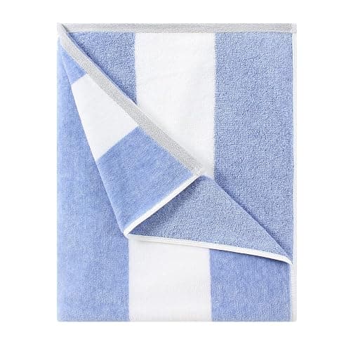 HENBAY Cotton Oversized Beach Towel - Large 70 x 35 Inch Pool Towel, Blue Striped Quick Dry Swimming Cabana Towel - Image 1