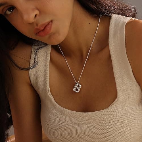 Ewrkbrㅤ Initial Necklaces for Women, 14k Gold Plated Bubble Letter Necklace Chunky Gold Necklace Dainty Charm Initial Necklaces for Women Trendy Custom Preppy Stocking Stuff Necklace Christmas Gifts thumbnail 5
