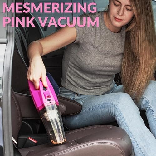 ThinkLearn Car Cleaning Kit, Car Vacuum Detailing Kit Interior with High Power Handheld Vacuum, Including 7Pcs Detailing Brush Set, Windshield Cleaner, Pink Car Accessories for Women thumbnail 8