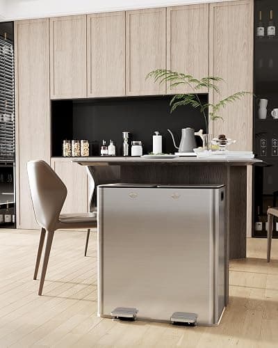 Sunvasagoo Dual 30 Liters - 16 Gallons Dual Trash Can with Recycle Bin, Stainless Steel Garbage Can with Separated Lid and Foot Pedal for Kitchen Deodorizer Compartment thumbnail 7
