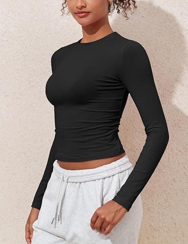 PrettyGuide Women's Cotton Jersey Long Sleeve Shirts Tight Fit Crewneck Crop Tops Basic Fall Going Out Y2K Tops thumbnail 5