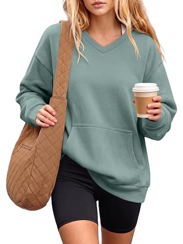 ANRABESS Womens V Neck Long Sleeve Sweatshirts | Soft Comfy Fleece , Pullover Tops with Pockets, Loose Fit,Casual&Trendy, Daily&Work&Travel Outfits,Fall Winter Clothes - Image 1