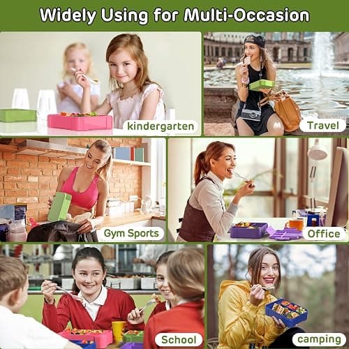 Jelife Bento Box Kids Lunch Box - 1450ml Large Leakproof 6 Compartments Kids Lunchbox Toddler Bento Box with Utensils for School, Book-Style Reusable Lunch Snack Containers for Daycare thumbnail 5