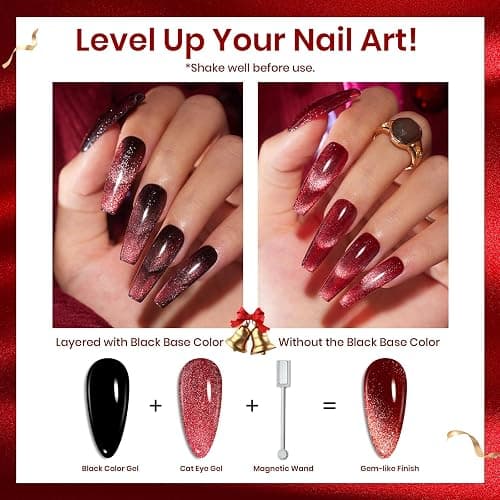 Beetles Cat Eye Gel Nail Polish Set, 6 Colors Christmas Gel Polish Kit Glitter Red Pink Shiny Brown Burgundy Purple Blue Green Magnetic Effect Sparkle Stunning Soak Off UV Manicure Gifts for Women thumbnail 5