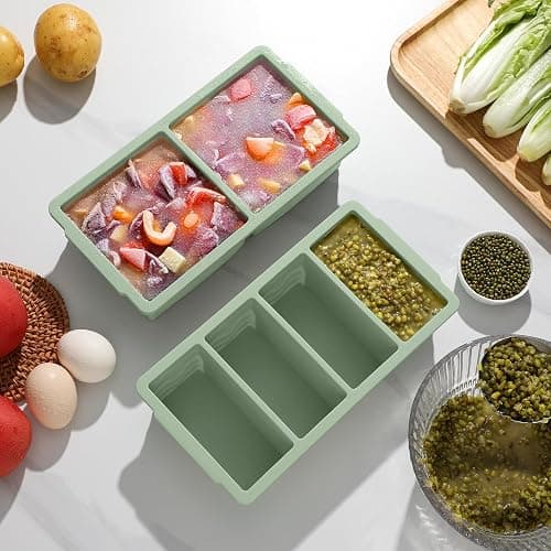 Silicone Freezer Molds for Soup with Lid, 1-Cup & 2-Cup Large Ice Cube Trays Food Storage Containers for Meal Prep, Freeze 250mL/125mL Portions – 2 Pack thumbnail 2