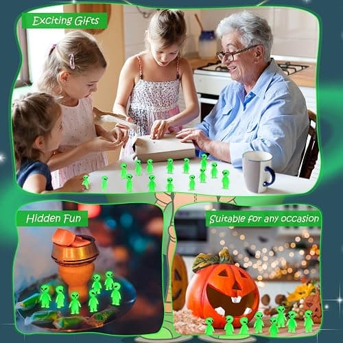 CroBlissful 25 Pcs Easter Mini Alien Figures to Hide and Seek Glow in The Dark Green Little Tiny Aliens Figurine for Space Party Favors Small Rave Trinkets Easter Toys Bulk Gifts Goodie Bag Fillers thumbnail 5