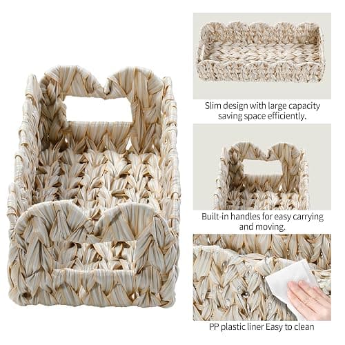 Coeusy Scalloped Toilet Paper Storage Basket,Boho Small Bathroom Basket,Wicker Decor Baskets for Bathroom,Bedroom,Living Room,Coastal Bathroom Decor Accessories thumbnail 8