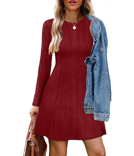 OFEEFAN Fall Dresses for Women 2025 Long Sleeve Crew Neck Sweater Dress thumbnail 4