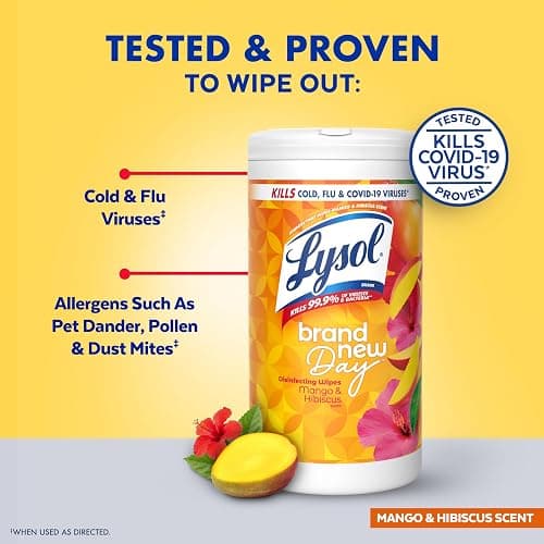 LYSOL Disinfecting Wipes, All Purpose Cleaner, Multi-Surface Antibacterial Cleaning Wipes, Household Cleaning Supplies, Dorm Essentials, Lavender + Mango Scents, 80 ct. (4 Pack) thumbnail 2