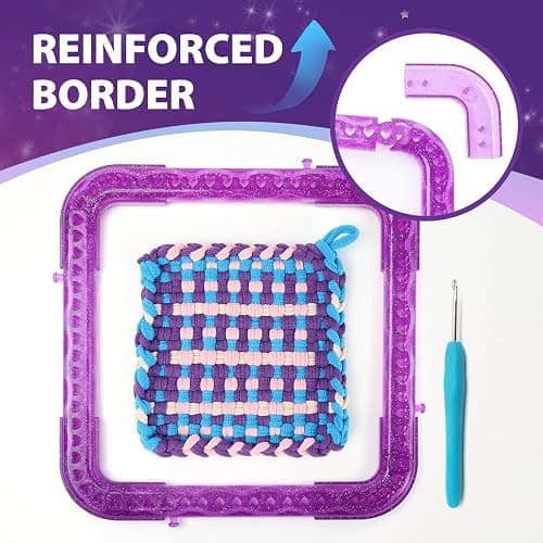Weaving Loom Kit Toys Crafts - Arts and Crafts for Kids and Adults - Great Birthday Gifts for Girls Ages 6 7 8-12 13 Years Old - Sturdy Frame Potholder Loom Making Kits Portable Box and Craft Loops thumbnail 7