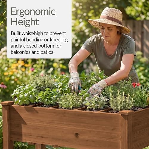 Best Choice Products Raised Herb Garden Bed Planter Box - Elevated Wooden Planter with 10 Grid Growing Compartments, Drainage Holes, Vegetable Flower Garden Box for Patio Balcony Backyard - Acorn thumbnail 5