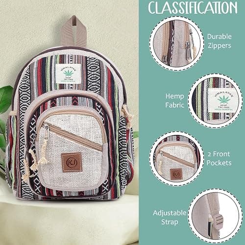 KayJayStyles Handmade Natural Hemp Nepal Backpack Purse, Small Lightweight Daypack (DAYPACK1) thumbnail 6