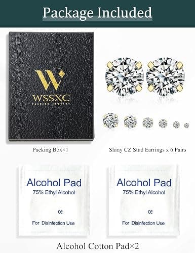 6 Pairs Stud Earrings Set, Hypoallergenic Cubic Zirconia 316L Earrings Stainless Steel CZ Earrings 3-8mm thumbnail 7