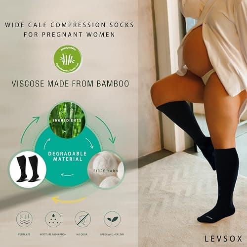 LEVSOX Wide Calf Compression Socks for Women&Men Plus Size 15-20mmHg Knee High Large Support Stockings for Circulation thumbnail 3