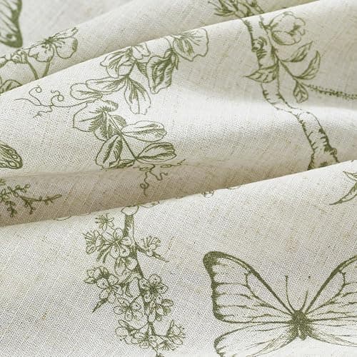 Lazzzy Linen Farmhouse Curtains Green Floral Curtains 63 Inch Length Drapes for Living Room Bedroom Pattern Light Filtering Country Vintage Curtain Grommet Top, 2 Panels, Green on Beige thumbnail 6
