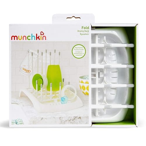 Munchkin Fold Baby Bottle Drying Rack - Compact Design Folds Flat for Easy Storage, White/Grey thumbnail 6