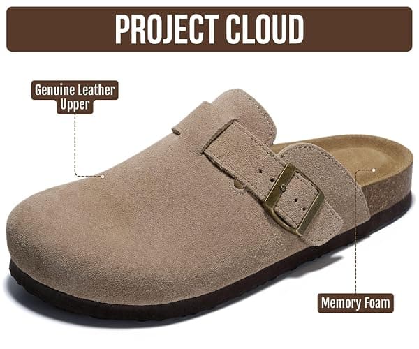 Project Cloud 100% Genuine Leather Slip-ons Footbed Clogs for Women Sandals | Memory Foam Arch Support Slippers for Women; Trendy Slip-ons Women's Mules & Clogs Sandals; Non-Slip Outsole for comfort. thumbnail 2