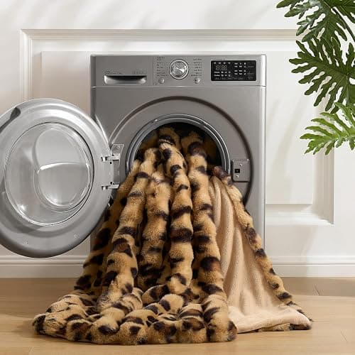 Cozy Bliss Cheetah Leopard Print Faux Fur Throw for Couch, Fuzzy Soft Plush Thick Bubble Blanket for Sofa Bedroom Living Room, 50x60 Inches Brown thumbnail 9
