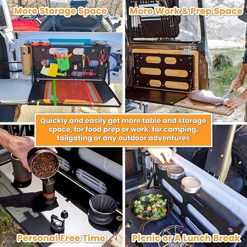 E-cowlboy Drop Down Tailgate Table for 2007-2024 Jeep Wrangler JK JKU JL JLU Unlimited Sports Freedom Sahara Rubicon Rear Door Foldable Table Cargo Shelf Storage Cargo Luggage Holder Carrier thumbnail 3