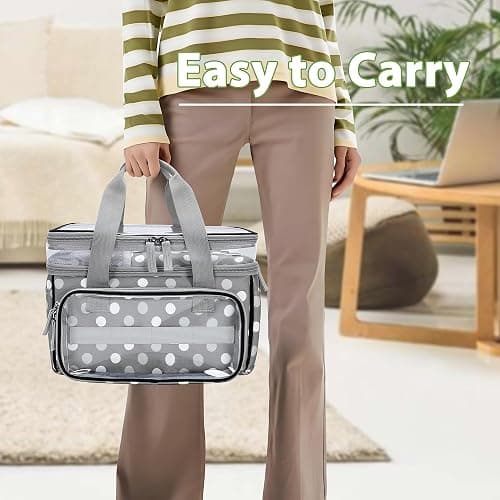 LUXJA Double-Layer Sewing Storage Organizer with Transparent Compartment, Large Sewing Organizer Bag with Detachable Divider for Sewing Supplies (Bag Only), Polka Dots thumbnail 6