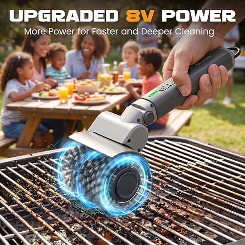 MulWark Electric Grill Brush, BBQ Electric Grill Cleaner with 2 Heads, 480RPM Cordless Motorized Cleaner, 5200mAh Grill Cleaner for Outdoor Grill 6-Piece Kit with Degreasing Pad and Glove thumbnail 2