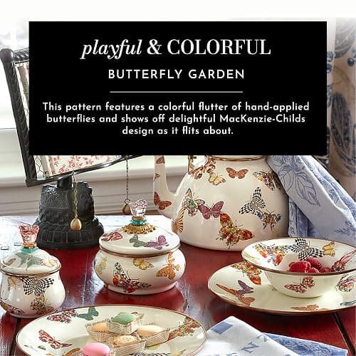 MACKENZIE-CHILDS Enamel Salad and Dessert Plate, Small Plate for a Dessert or Appetizer Dish, 8 Inches, Butterfly Garden - Butterfly Garden - 1 Plate thumbnail 4