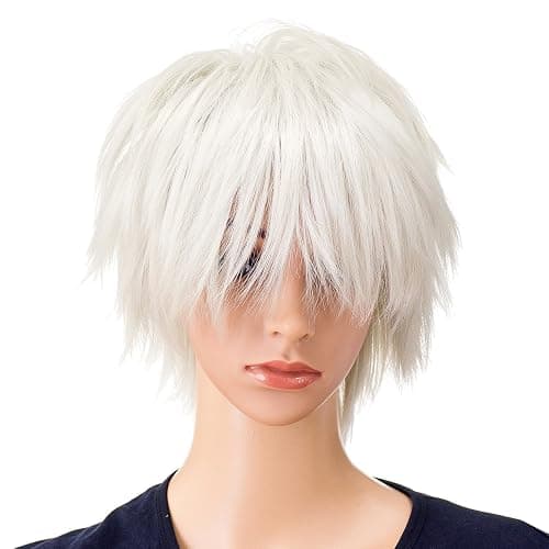 SWACC Unisex Fashion Spiky Layered Short Anime Cosplay Wig for Men and Women (White) - Image 1