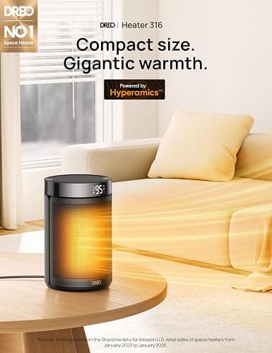 Dreo Space Heater, Portable Electric Heaters for Indoor Use with Thermostat, Digital Display, 1-12H Timer, Eco Mode and Fan Mode, 1500W PTC Ceramic Fast Safety Heat for Office Bedroom Home, Black thumbnail 2