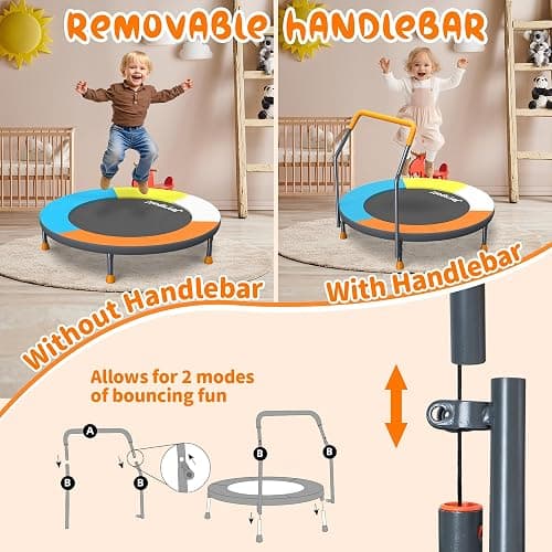 3FT Foldable Trampoline for Kids - 36” Mini Small Trampoline with Handle Bar, Indoor Outdoor Fun, Height-Adjustable, Max Load 100LBS, Perfect Toddler Baby Jumping Mat for Fitness & Recreation thumbnail 6