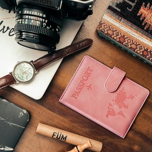 Passport Holder for Travel Women and Men RFID Passport Holder with Card Slots Holder Passport Case Passport cover Passport Wallet Travel Essentials and Accessories (Buckle, PINK) thumbnail 7