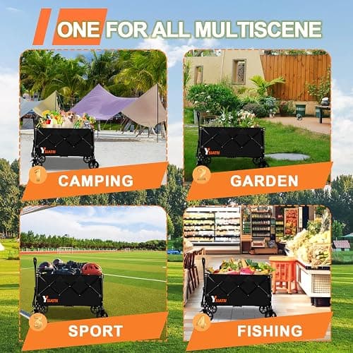 Collapsible Wagon Cart with Wheels Foldable, Folding Wagon Cart with All Terrain Wheel, Large Grocery Carts On Wheels, Heavy Duty Utility Wagons for Shopping Beach Sports Fishing Camping, 110L, Black thumbnail 7