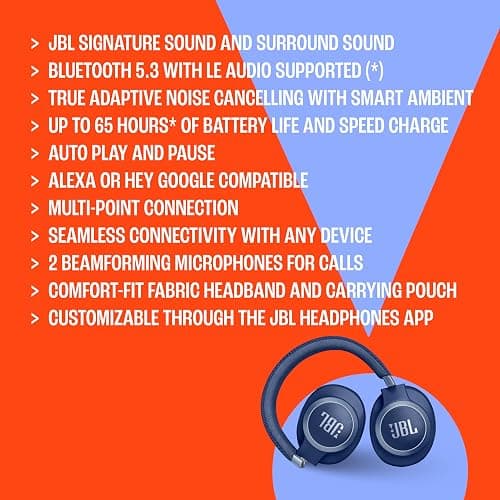 JBL Live 770NC - Wireless Over-Ear Headphones with True Adaptive Noise Cancelling with Smart Ambient, Up to 65 Hours of Battery Life, Comfort-fit Fabric Headband & Carrying Pouch (Black) thumbnail 6