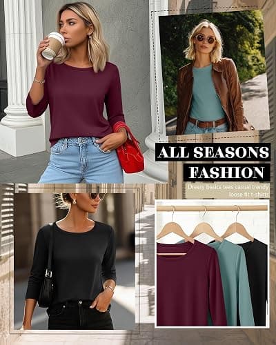 Ficerd 3 Pack 3/4 Sleeve Tops for Women Round Neck Dressy Basics Tees Casual Trendy Loose Fit T Shirts thumbnail 3