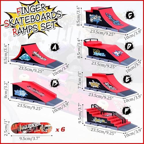 Finger Skateboards Ramp Set, 6 in 1 Fingerboard Skatepark Deck with 6 Skateboards 6 Fingerboard Ramps & Display Holder, Mini Finger Toy for Kids Adults Birthday Gift thumbnail 3