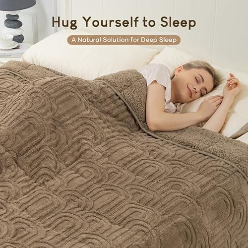 Cottonblue Jacquard Weighted Blanket for Adults 15 lbs Queen Size, Cozy Fluffy Sherpa Fleece Weighted Throw Blankets 60" x 80" for Sleep Relax, Fuzzy Warm Arch Heavy Blanket Soft for Bed Couch, Khaki thumbnail 2