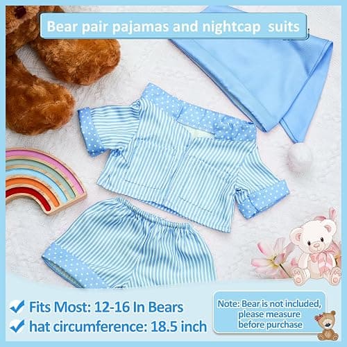 Civaner Stripe Bear Clothes Stuffed Animal Clothes 12 -16 Inch Build a Lovely Stuffed Animal Costumes and Accessories Fit, Bear is Not Included(Blue) thumbnail 2
