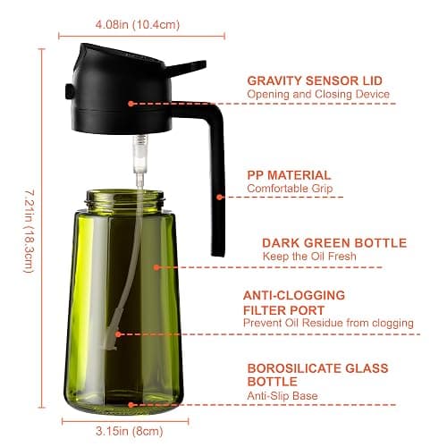 CXINYI - 16oz/470ml Olive Oil Dispenser for Kitchen with Stickers - 2 in 1 Olive Oil Sprayer for Cooking, Air Fryer, and Salad, 2 Black (Light-Proof Kitchen Gadget) thumbnail 3