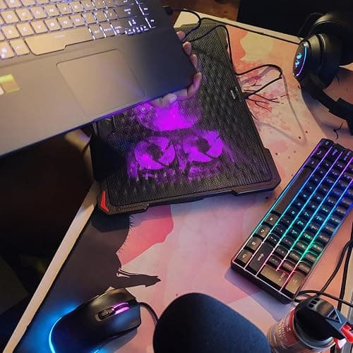AICHESON Laptop Cooling Pad for 15.6 to 17.3 Inches PC Notebooks, 5 Fans Computer Cooler Stands with Purple Lights Desk Chiller Mat, S035 thumbnail 8