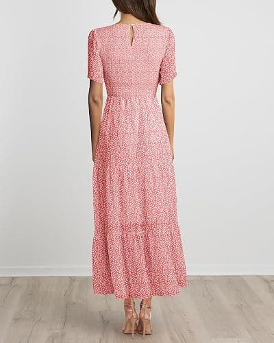 BTFBM Women Casual Short Sleeve Crew Neck Summer Dress Bohemian Floral Printed Flowy Maxi Dresses Tiered Cocktail Dress thumbnail 6