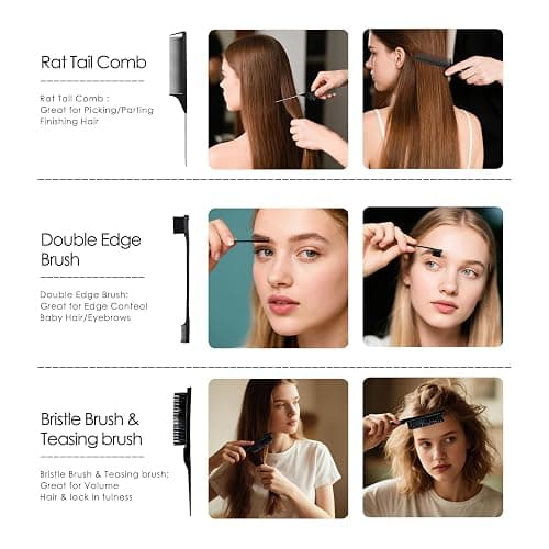 11 Pcs Hair Brush Set, Detangle Hair Brush And Spray Bottle, 3 Pieces Smooth Hairbrush For Toddlers, Suitable For Wet and Dry Hairstyles, Suitable For Adults And Children(Black) thumbnail 5