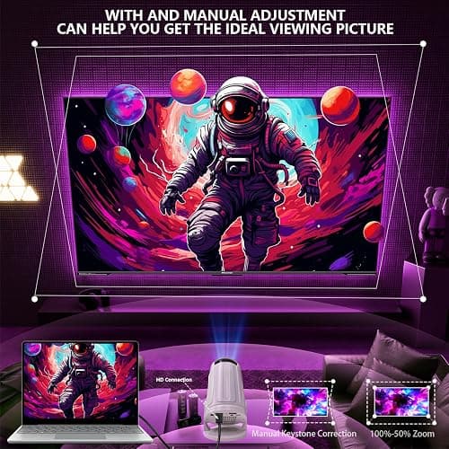 XBJ Mini Projector with WIFI, 4K Support Portable Projector 180° Rotatable.Full HD 1080P Outdoor Projector 17"-130" Screen Movie Projector. Compatible for Smartphone, Laptop, TV Stick,USB(No App) thumbnail 7