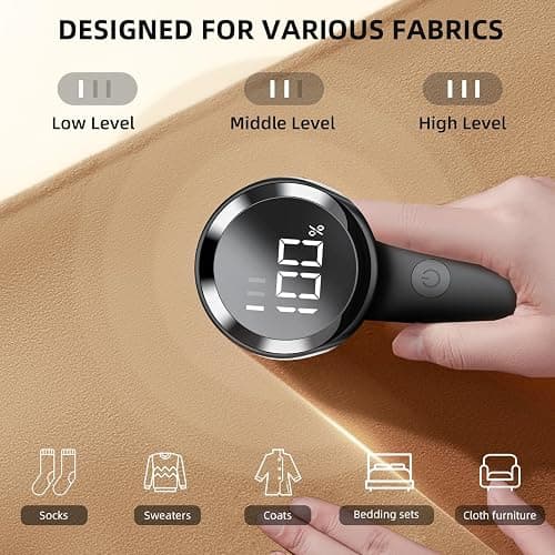 Buywoo Fabric Shaver, Electric Lint Remover, Rechargeable Lint Shaver, Household Essentials for Clothes, Upholstery, Furniture, Sweater Defuzzer to Remove Pilling, Battery Operated, Black thumbnail 5