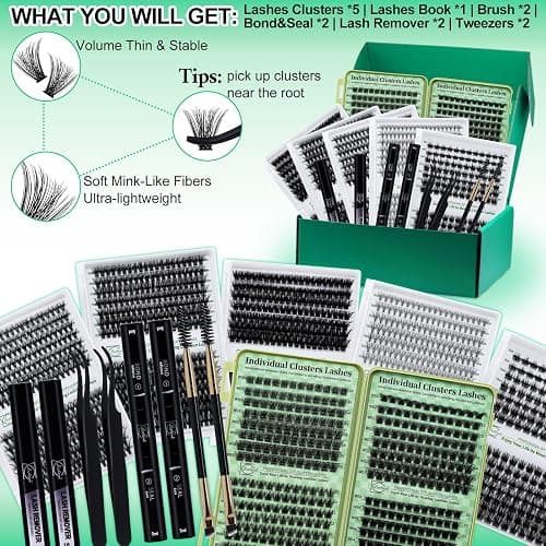 LASHSUN Lash Clusters Kit Wispy Eyelash Clusters Kit 1672PCS Multi-Type DIY Lashes Pestañas Postizas Naturales+Lash Bond and Seal*2,Remover*2,Lash Tweezers*2,Mascara Brush*2(6 Boxes Kit-2) thumbnail 2