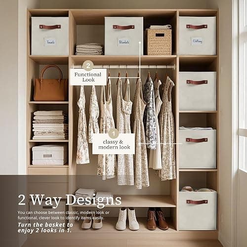 DECOMOMO Cube Storage Bin, Storage Cubes with Labels | 10.5" x 11" Cube, Baskets for Shelves, Kallax Linen Closet Organizers (6pcs, Beige) thumbnail 4