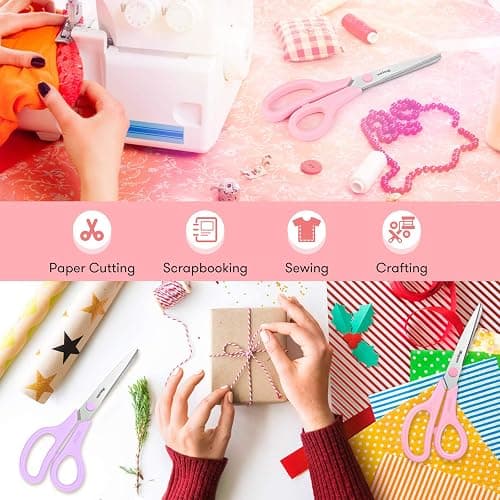 Scissors, iBayam 8" All Purpose Scissors Bulk 3-Pack, Ultra Sharp 2.5mm Thick Blade Shears Comfort-Grip for Aesthetic Fun Cute School Office Teacher Desk Crafts and Art Supplies Accessories Essential thumbnail 7