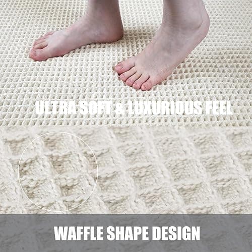 ZVFFDG Set of 2 Waffle Bathroom Rugs, Large Non Slip Absorbent Waffle Knit Bath Mat for Shower Floor, Tub and Bathroom Door, Ultra Soft Quick Dry, Cream White, 17"x24"+18"x30" thumbnail 5