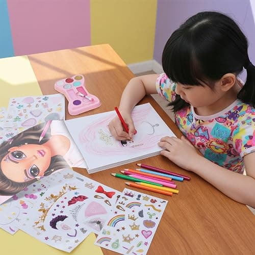 BSCOOL Make-up Artist. 3 in 1 Fun Makeup, Sticker, Coloring Kit, Includes Color Pencils, Makeup Palette, and 200+ Stickers. for Girls Ages 5,6,7,8. Christmas Gift for Girls thumbnail 7